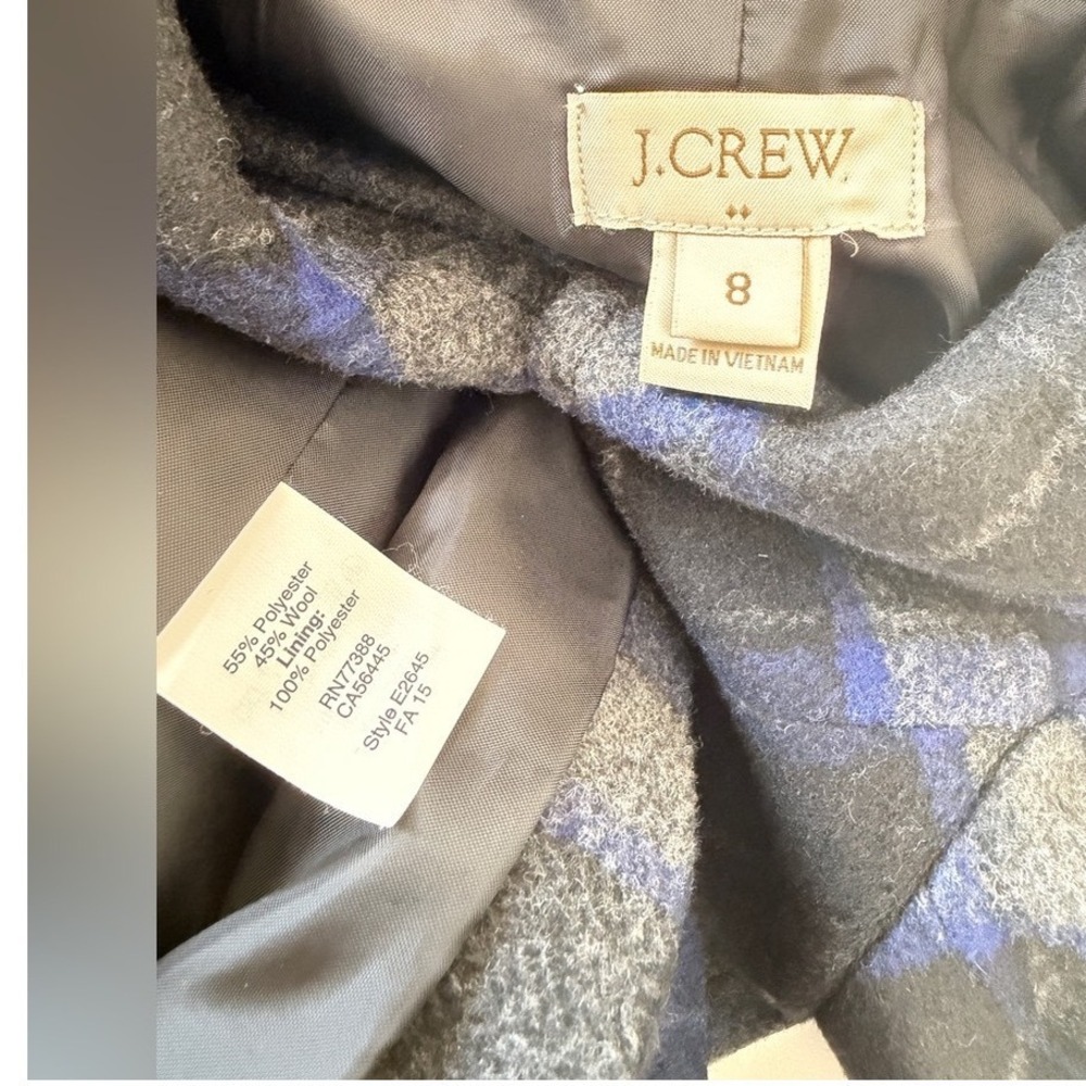J.Crew Blue Grey Plaid‎ Wool Blend Pea Coat Jacket E2645 Size 8 Dark Academia - Picture 5 of 16